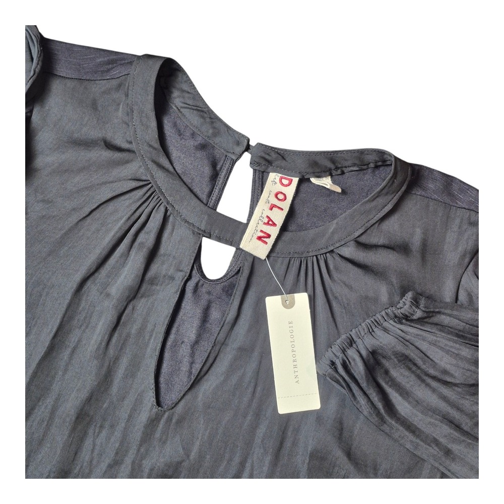 Dolan Women's XS Black Ruffle Sleeve Keyhole Blouse Anthropologie NWT